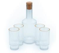Intirilife Set de carafes en verre Carafe avec bouchon et 4 verres avec bord doré - Carafe 1.7 litre de capacité - Verres 260 ml de capacité - Cruche en cristal Carafe verre à boire pour eau thé glacé