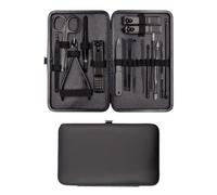 Intirilife Set de manucure de 18 pièces en acier inoxydable noir avec étui de rangement - outil de pédicure coupe-ongles ciseaux lime pincette etc