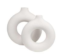 Intirilife Set de vases (2 pièces) ronds en céramique blanche - 22 x 6 x 23 / 18 x 5 x 19.5 cm - Vases décoratifs nordiques de différentes tailles pour fleurs séchées