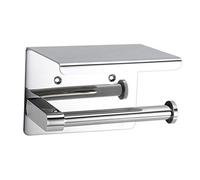 Intirilife Support Papier Toilettes en Argent - Porte Rouleau de Papier Toilette en Acier Inoxydable avec Etagère de Téléphone utilisable avec des Vissages et Le Creusage pour la Salle de Bains