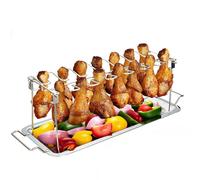 Intirilife Support pour cuisses de poulet avec égouttoir en argent Acier inoxydable - Pour saisir facilement les cuisses de poulet au barbecue