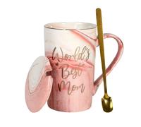 Intirilife Tasse à café avec couvercle Cadeau pour la Fête des Mères - World's Best Mom - en rose - 8 x 13 cm - capacité de remplissage 280 ml - Tasse à thé avec optique marbre pour l'anniversaire ave