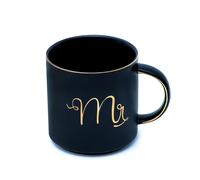 Intirilife Tasse à café en noir avec bord doré et inscription Mr - 300 ml de contenance - Tasse à thé Cadeau Tasse avec anse Mariage