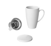 Intirilife Tasse à café en porcelaine Tasse à thé avec couvercle et infuseur à thé en blanc 350 ml Multifonctions