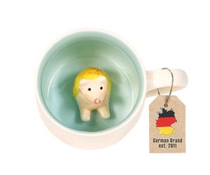 Intirilife Tasse avec anse 300 ml - Tasse à café en céramique Mug avec hérisson 3D à l'intérieur - Motif animal, dessin animé, cadeau pour enfants & adultes, bureau, maison, petit déjeuner, thé, cacao
