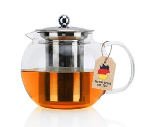 Intirilife Théière avec Filtre en Clair - 800ml Tisanière en Verre Borosilicaté avec Poignée Résistante à la Chaleur - Approprié pour Les Boissons Chaudes et Froides comme Le Thé, Le Café