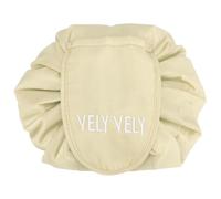Intirilife trousse de toilette en CASHEW BEIGE - Trousse de toilette ronde One Step avec cordon de serrage avec 2 compartiments intérieurs zippés idéale pour les voyages - Pour le rangement du maquill