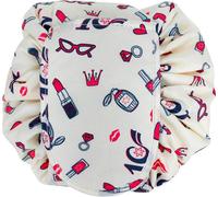 Intirilife Trousse de toilette en CREME MOTIV GIRLY - Trousse de toilette ronde One Step avec cordon de serrage avec 2 compartiments intérieurs zippés idéale pour les voyages - Pour le rangement du ma