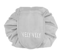 Intirilife Trousse de toilette en GRIS CLAIR - Trousse de toilette ronde One Step avec cordon de serrage avec 2 compartiments intérieurs zippés idéale pour les voyages - Pour le rangement du maquillag