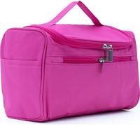 Intirilife Trousse de toilette portable en PINK - Trousse de toilette spacieuse en polyester avec poignée, fermeture éclair, compartiment en filet et nombreuses poches intérieures et extérieures