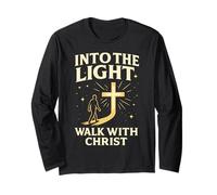 Into The Light Walk with Christ Christian Faith Cross Jésus Manche Longue