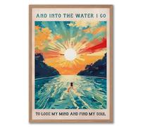 Into The Water I Go To Lose My Mind And Find My Soul Poster Impression sur toile Motif nageurs Lever du soleil Coucher de soleil Art mural abstrait Peinture de paysage inspirante 40,6 x 61 cm Sans