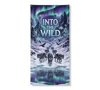 Into the Wild Bannière décorative pour porte d'entrée, loups majestueux et aurores boréales, décoration de porte d'entrée, intérieur ou extérieur, festival d'hiver, fournitures de vacances 91,4 x 183