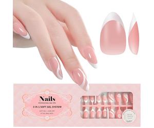 INTOBAS 160 Pièces Faux Ongles French Manucure, Press on Nails Court Amande, Couverture French Capsule Ongles pour la qualité du salon，DIY Nail Art pour Femmes et Filles-12 Tailles-Rose