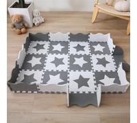 INTOMENG Tapis en Mousse pour BéBé EVA Foam Dalle Tapis Puzzle Jeu Bebe Epais 142x110x1cm Parc Enfant Pièces détachées Etoile Gris Blanche Tapis de Sol Imperméable Cadeau Anniversaire Naissance DD15