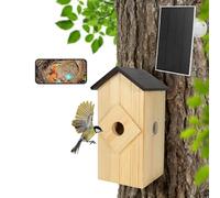Intoo Lifes Nichoir à oiseaux avec caméra solaire - Maison à oiseaux en bois à suspendre à l'extérieur : caméra HD sans fil 2,5 K pour l'extérieur - Boîte décorative cadeau pour la fête des mères