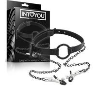 INTOYOU - bâillon avec pinces à tétons - silicone noir