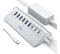 intpw Hub USB alimenté 10 Gbit/s, hub USB 3.2/USB C à 9 ports, adaptateur | 2 ports USB-A 3.2 + USB-C 3.2, 2 ports de charge PD 45 W, 4 USB 3.0, câble de 1 m, hub USB en aluminium pour PC