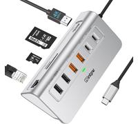Intpw P9R Pro Hub USB C, 10 en 1 HUB USB 3.2 avec Ethernet 1 Gbps, 4K@60HZ HDMI, 10 Gbps 2 Type-A/C 3.2, 2 Type-A 2.0, PD 100W, SD/TF, Hub USB en Aluminium pour iPhone 16/15 Series/MacBook