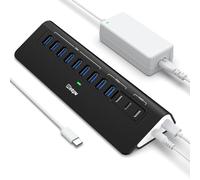 Intpw YH9AC Hub USB 10 Gbit/s, hub USB C 12 ports avec USB C 3.2 de 10 Gbit/s, 2 USB A 3.2, 7 USB 3.0, 2 ports de charge PD 45 W, adaptateur d'alimentation 65 W + câble de 1 m, hub USB en aluminium
