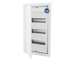 Intratec Coffret Électrique Encastré 3 Rangées - Tableau de Distribution IP40 pour 36 Modules avec Porte Métallique Blanche et Rail DIN pour Installations Électriques Intérieures - 346 x 94 x 592mm