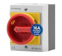 Intratec Interrupteur principal 16 A, 4 pôles - IP65 interrupteur etanche pour une coupure sûre - Arret d'urgence pour l'industrie - interrupteur saillie avec boîtier en plastique 230 V 400 V