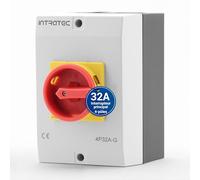 Intratec Interrupteur principal 32 A, 4 pôles - IP65 interrupteur etanche pour une coupure sûre - Arret d'urgence pour l'industrie - interrupteur saillie avec boîtier en plastique 230 V 400 V