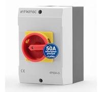 Intratec Interrupteur principal 50 A, 4 pôles - IP65 interrupteur etanche pour une coupure sûre - Arret d'urgence pour l'industrie - interrupteur saillie avec boîtier en plastique 230 V 400 V