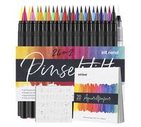 int!rend Kit de Feutres Coloriage Adulte 51 Pieces - 24 Feutre Aquarelle + 2 Stylos à Réserve + 20 Papier Dessin & 5 Pochoirs - Bullet Journal, Scrapbooking, Calligraphie