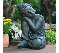 INtrenDU Bouddha de Jardin 44 cm Endormi - Statue Bouddha Aspect Pierre Gris - Déco Figurine Décorative pour Jardin, Terrasse & Balcon