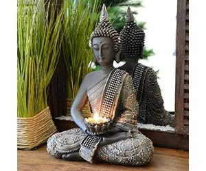 INtrenDU Bouddha Statuette Chinois 31cm avec Chandelier décoration Zen pour intérieur Feng Shui