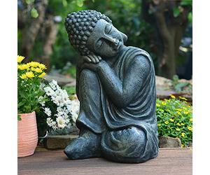 INtrenDU Bouddha Statuette Chinois 44cm décoration pour intérieur extérieur Jardin Zen, Gris, (2205BU)