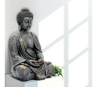 INtrenDU Statue Bouddha Jardin 38cm - Grande Figurine Bouddha Assis Meditation Resine Decoration Exterieur Interieur Resistant Gel & Intemperies - Sculpture Zen Feng Shui Terrasse Balcon