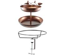 Introti Bain d'oiseaux en métal à 2 niveaux pour l'extérieur amovible avec pince réglable pour balustrade, balcon, clôture, cour, décoration de jardin