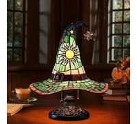 Introti Lampes en forme de chapeau de sorcière, faites à la main en résine et verre teinté - Lampe de table gothique pour décoration d'Halloween, veilleuse unique pour Halloween, manoir hanté, chambre