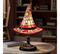 Introti Lampes en forme de chapeau de sorcière, faites à la main en résine et verre teinté - Lampe de table gothique pour décoration d'Halloween, veilleuse unique pour Halloween, manoir hanté, chambre