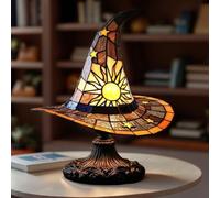 Introti Lampes en forme de chapeau de sorcière, faites à la main en résine et verre teinté - Lampe de table gothique pour décoration d'Halloween, veilleuse unique pour Halloween, manoir hanté, chambre