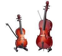Introti Lot de 2 mini violoncelles en bois faits à la main avec nœuds et supports - Répliques d'instruments à cordes miniatures réalistes - Décoration d'intérieur
