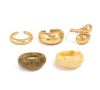 Introti Lot de 5 grosses bagues dorées réglables en argent pour femme, Cuivre, zircon, Pas de pierre précieuse