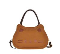 Introti Mini sac à bandoulière en cuir synthétique de grande capacité avec poignée sur le dessus du chat et bandoulière amovible pour femme travail et voyage, marron, 250*180*120mm