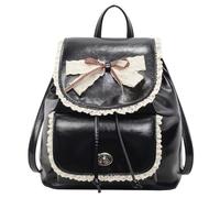 Introti Mini sac à dos en cuir synthétique avec nœud papillon pour filles, sac à dos décontracté et esthétique, cadeau tendance pour enfants, Noir , 300.00x200.00x440.00mm/11.81x7.87x17.32inch