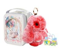 Introti Porte-clés en forme de lapin mignon et doux avec boîte en étain et carte de vœux, porte-clés lapin mignon en peluche pour sacs et sacs à dos, breloque lapin, cadeau de Pâques, Rouge, 10.6*8