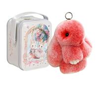 Introti Porte-clés lapin en peluche douce avec boîte en étain - Porte-clés de voiture en forme de lapin porte-bonheur - Cadeau de Pâques pour femmes et adolescents, Rouge, 10.4*7.8cm/15cm
