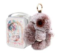 Introti Porte-clés lapin en peluche douce avec boîte en étain - Porte-clés de voiture en forme de lapin porte-bonheur - Cadeau de Pâques pour femmes et adolescents, café, 10.4*7.8cm/15cm