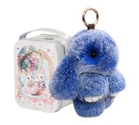 Introti Porte-clés lapin en peluche douce avec boîte en étain - Porte-clés de voiture en forme de lapin porte-bonheur - Cadeau de Pâques pour femmes et adolescents, noir foncé, 10.4*7.8cm/15cm