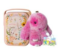 Introti Porte-clés lapin mignon en peluche avec boîte en étain et carte de vœux en peluche douce pour sacs et sacs à dos, breloque lapin, cadeau de Pâques, Rouge, 10.5*8*6.3cm