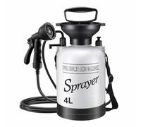 Introti Pulvérisateur d'eau portable de 4 L avec tuyau de 3 mètres de long, pompe de douche multifonction pour randonnée, voyage, jardin, plage, animal domestique