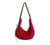 Introti Sac à bandoulière à pois de grande capacité élégant avec cordon de serrage, sac fourre-tout de loisirs, sacs fourre-tout Y2K, sacs à main pour voyage, travail, magasinage, Rouge, 450x250x30mm