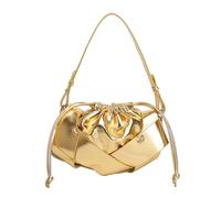 Introti Sac à bandoulière brillant en polyuréthane avec sangle réglable et cordon de serrage, couleur unie pour voyage, shopping, travail, rendez-vous galant, usage quotidien, doré, Large