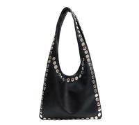 Introti Sac à bandoulière clouté en cuir synthétique de grande capacité avec clous en métal pour fille, sac à main cool pour moto, voyage, rendez-vous, travail, shopping, Noir , Taille unique